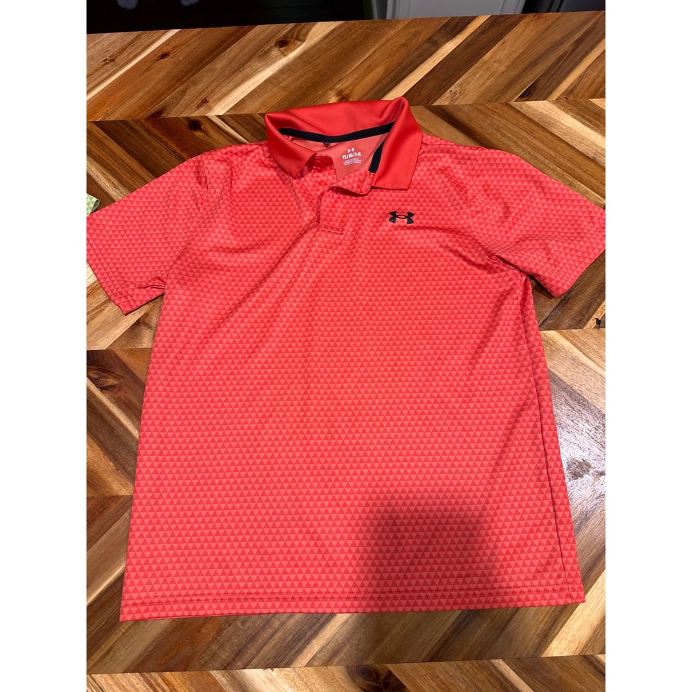Under Armour Boys HeatGear Polo Shirts Lot of 2 Red Lime Green Geometric Size YL